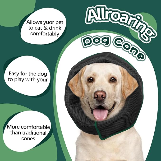 Allroaring Adjustable Dog Cone for Spay, Comfy Recovery Collar Green L | Breathable & Lightweight; Soft Fabric; Wound Healing & Stitches; Chewing Deterrent; Foldable; Extra Long; Protect Furniture