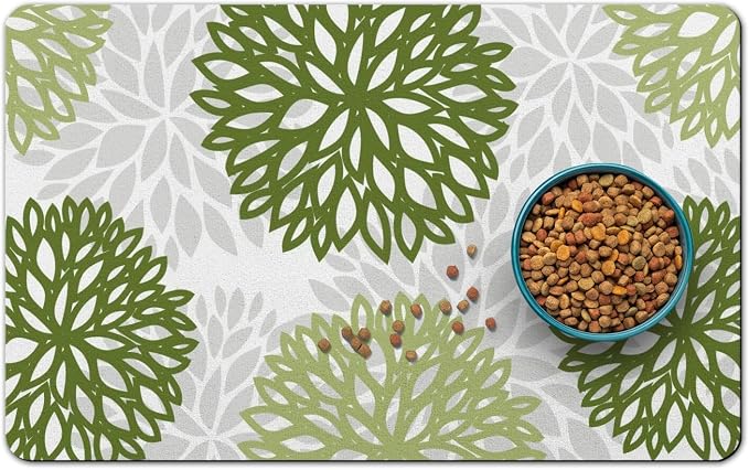 Dog Food Mats for Floors, Absorbent and Quick-Drying Pet Cat Food Mat,Anti-Fouling and Easy-to-Clean Pet Feeding Mat,Dog Bowl Mat for Messy Drinking Water Bowls.17x32, Bohemia Dahlia Floral Style