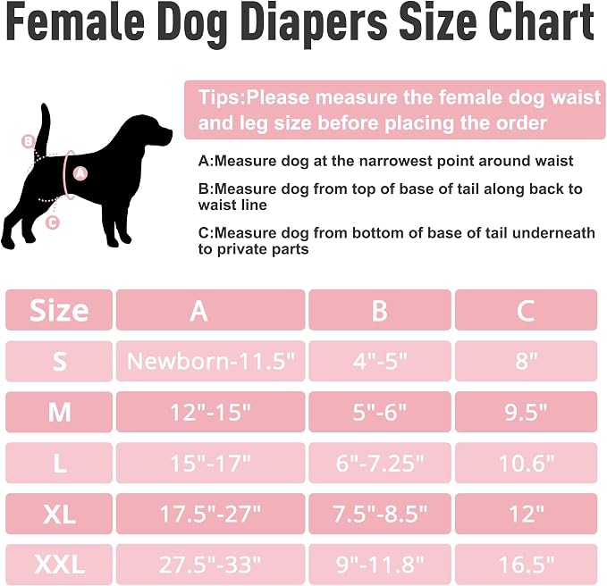 3Pack Dog Diapers Female,Washable Diaper for Doggie,Highly Absorbent Reusable Dog Diaper,Adjustable Leakproof Puppy Girl Dog Diapers for Heat,Incontinence,Period Doggy Nappies