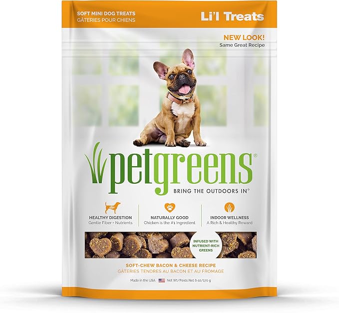 Pet Greens Natural Soft-Chew Dog Treats Infused with Supergreens, Healthy Salmon, Roasted Chicken, Tasty Lamb and Bacon and Cheese Flavors, 6 Ounces Per Pack (4 Pack Variety Pack)