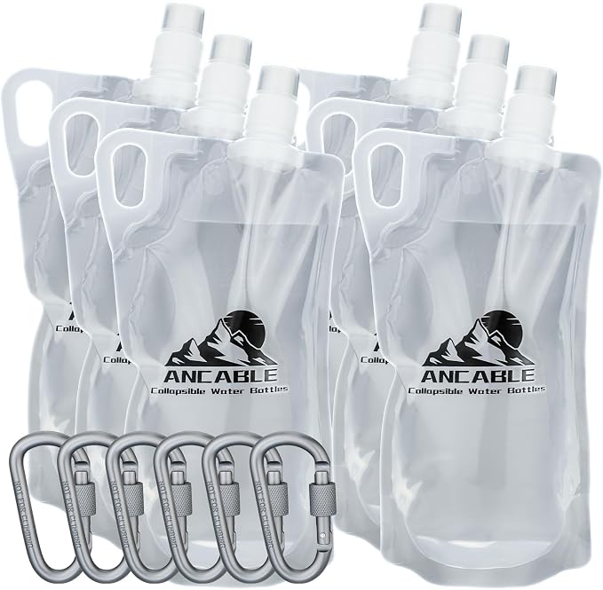 Ancable 33oz Collapsible Water Bottles, 6-Pack Reusable Travel Foldable Water Bottles for Hiking Camping Running Bike, BPA-Free Water Bottle