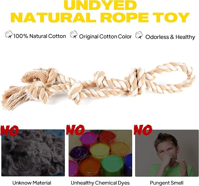 Fida Dog Rope Toys for Aggressive Chewers Set,Large Dog Toy Designed for Tug of War, Tough Dog Rope Toy Indestructible Made of Undyed Natural Cotton, 29" Large Dog Toys with 3 Big Knots and a Handle