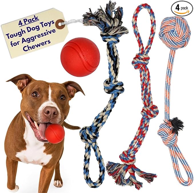 XL Dog Rope Toys for Aggressive CHEWERS - Large Dog Ball for Large and Medium Dogs - Benefits Non-Profit Dog Rescue - Large Floss Rope for Dogs Dental Health - 100% Cotton Rope Toy for Large Dogs