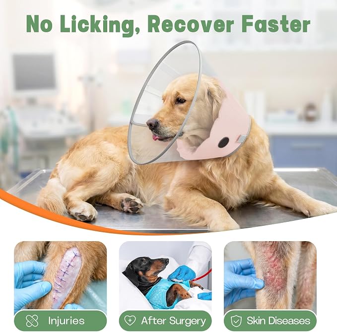 Dog Cone Collar to Stop Licking with Soft Liner, Comfortable Elizabeth Recovery Collar for Large Medium Dogs After Surgery, Pet Neck Head Cone Alternative,L