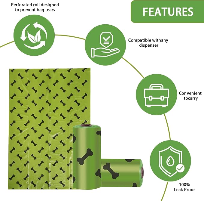 HZDHCLH Poop Bags for Dogs Leak Proof Extra Thick Dog Poop Bags, Green Bones 18 Rolls 9" x 13" Lavender Scented Pet Waste Bag, 270 Count