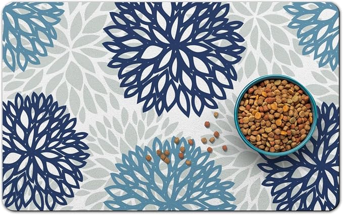 Dog Food Mats for Floors, Absorbent and Quick-Drying Pet Cat Food Mat,Anti-Fouling and Easy-to-Clean Pet Feeding Mat,Dog Bowl Mat for Messy Drinking Water Bowls.12x20, Bohemia Dahlia Floral Style