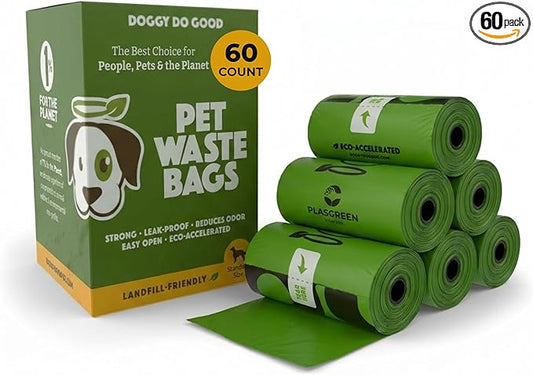 Doggy Do Good - 60 Count, Heavy Duty Poop Bags for Dogs - Standard Size - Dog Waste Bags Made with 50% Recycled Plastic + 15% Biobased Material - Landfill-Friendly, Unscented, Leak-Proof