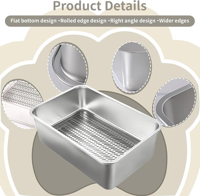 XL Stainless Steel Cat Sifting Litter Box 23.6“x15.7"x6" - Metal High Sided Open Top Litterbox Odor Control Non-Clumping with Scoop Litter Mat Trash Bag, Anti-Leakage, Less Tracking, Easy Cleaning