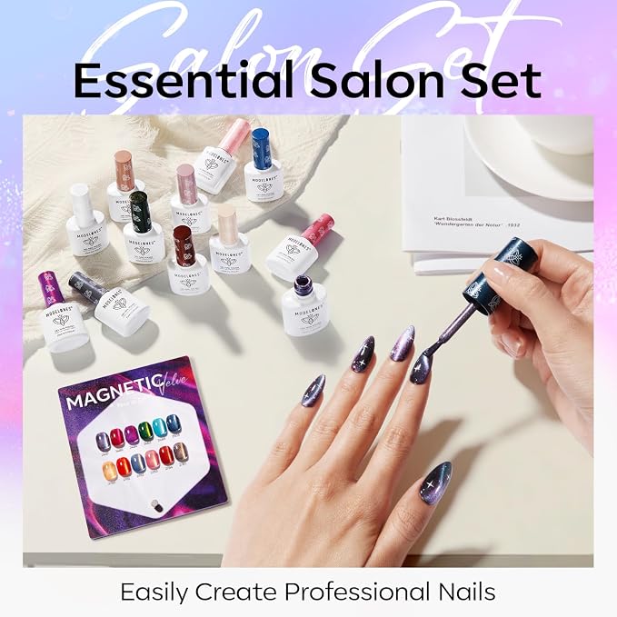 modelones 12Pcs 15ML Cat Eye Gel Nail Polish Set, Same Color Same Bottle Summer Green Blue Yellow Pink Red Purple Cateye Gel Polish Set with Magnet Sparkle Series Hema-free Gel Polish Kit Nail Art