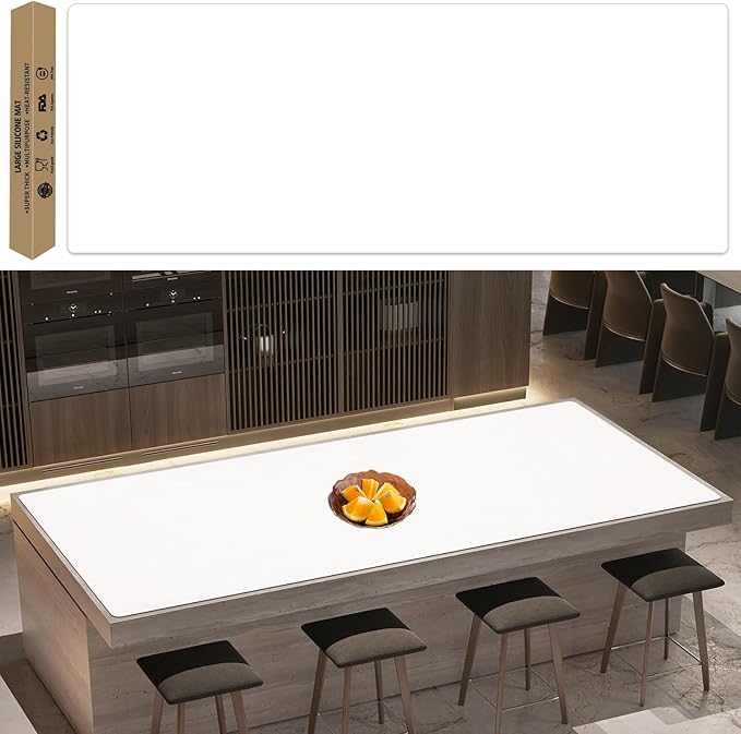 Super Large Silicone Mat, 120"x24"(305cmx60cm) Silicone Mats for Kitchen Counter, Non-slip Heat Resistant Mat,Thicken Kitchen Counter Mat, Waterproof Countertop Protector for Craft (Semitransparent)
