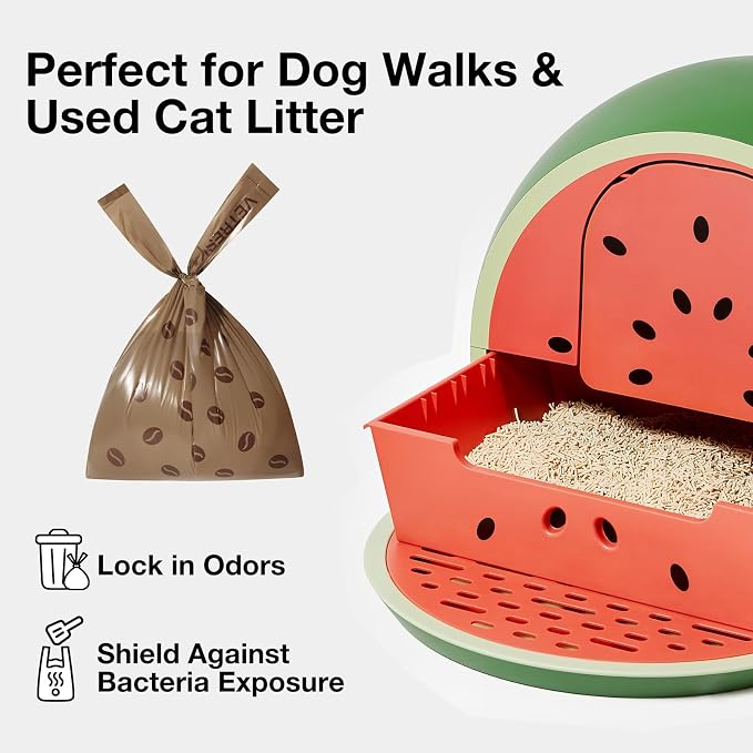 VETRESKA Dog Poop Bags with Handles 240 Count, Coffee Scented Waste Bags, Leak-Proof Thick Dog Bags for Poop, Easy-Tie Large Poop Bags, 16 Refill Rolls for Dog Walking Cat Litter