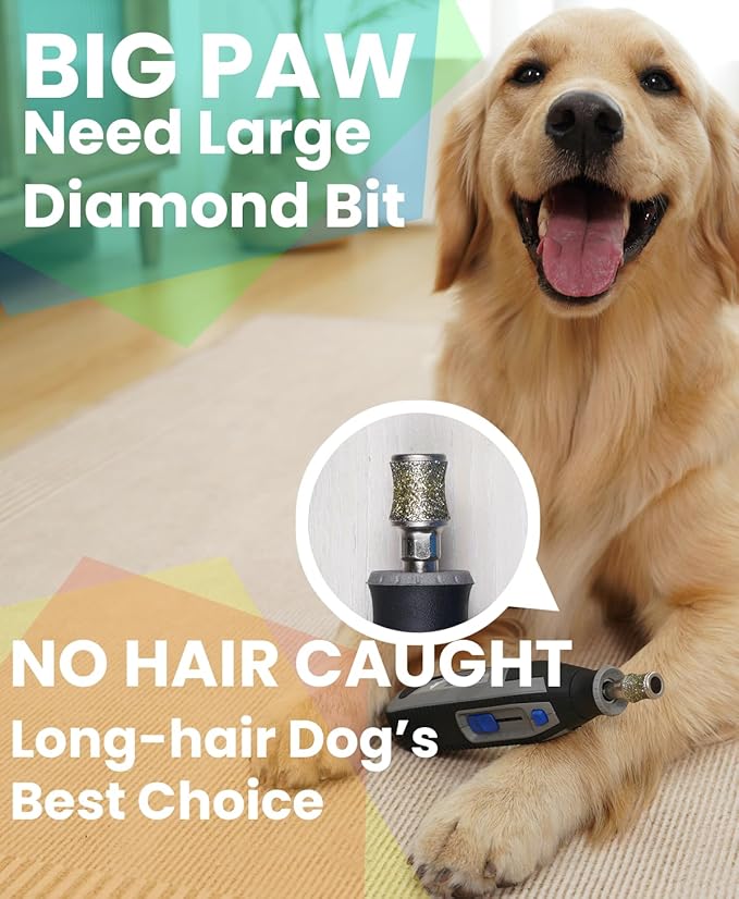 Diamond Dog Nail Grinder Attachment, Diamond Rotory Bit for Dogs&Pets Nail Care, Made for Dremel Grinder for Animals Nail Care & Home Grinder Tools, Retriever, Fast-grit