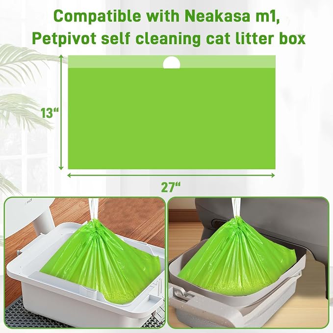 100 Count Cat Litter Bags Liners Compatible with Neakasa M1 and Petpivot Self Cleaning Cat Litter Box Replaced Waste Bags with Drawstring Heavy Duty Leak-proof 27" x 13"