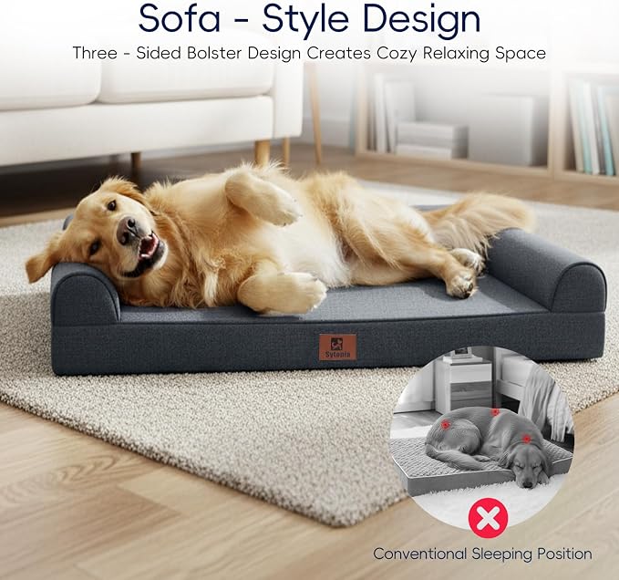 Sytopia Indestructible Chew Proof Orthopedic Sofa Dog Bed for Extra Large Dogs 42x30 Inch, XL Waterproof Foam Pet Couch Bed with Sides, Egg Crate Foam Dog Bed with Washable Removable Cover, Dark Grey