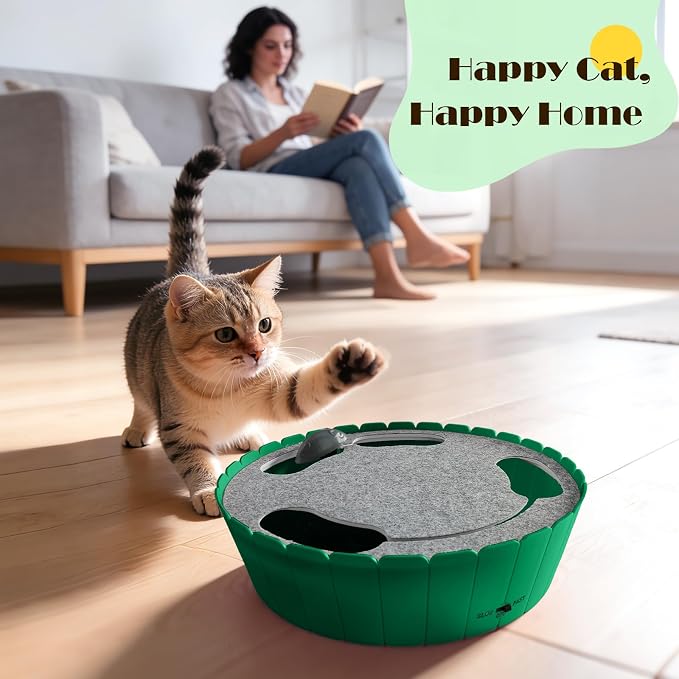 Pawaboo Interactive Cat Toy with Running Mouse, Electronic Motion Cat Toy Automatic Teaser for Indoor Cats, Pop and Play Hide Seek Cat Toys Hunting Mouse for Pet Cat Kitten Play Fun Exercise, Green