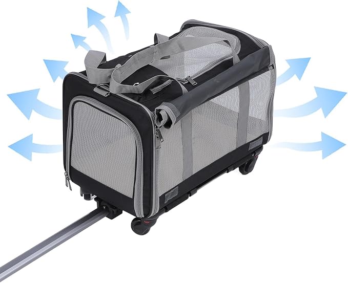 Pet Carrier with Wheels, Expandable Rolling Cat Dog Carrier for Medium and Small Dogs and Cats Pet Travel on Wheels with Upgraded and Telescopic Handle