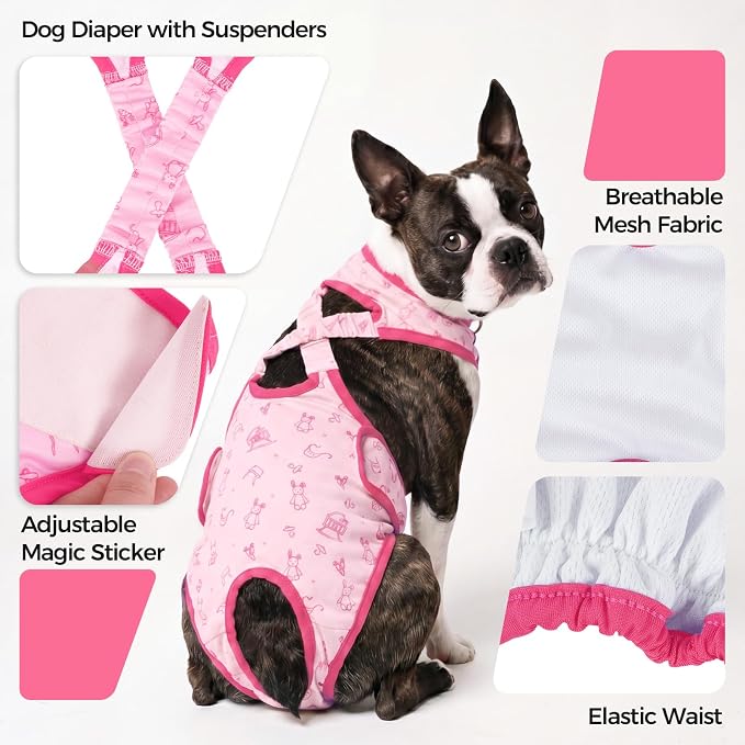 Lelepet Dog Diapers Female,Washable Reusable Dog in Heat Diaper,Leakproof Doggie Diapers for Female Dogs with Suspenders,Adjustable & Absorbent Pet Sanitary Pants for Period,Incontinence & Training