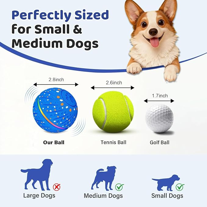 Interactive Dog Toys Dog Ball - 3 Modes Auto Rolling & Bouncing Ball with RGB Light, Durable E-TPU Play Ball for Small Medium Dogs(Blue)