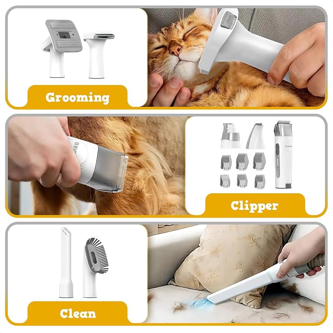 EVEAGE Dog Grooming Vacuum, 13000Pa Strong Grooming, 1.5L Large Capacity Dust Cup, Low Noise Pet Hair Vacuum, 7 Grooming Tools & 6 Nozzles for Cat & Dog Hair
