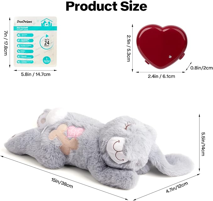 PetPrime Dog Plush Toy with Heartbeat for Puppies – Rechargeable with Timer & Adjustable Speed, Pet Soft Anxiety Puppy Toy,Includes 1 Disposable Heat Pack(Rabbit)