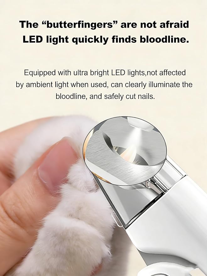 LED Dog Nail Clippers with Light and Nail Catcher - Pet Nail Trimmer with Safety Guard, Ergonomic Leatherette Handle, Rotating File for Small Medium Dogs Cats