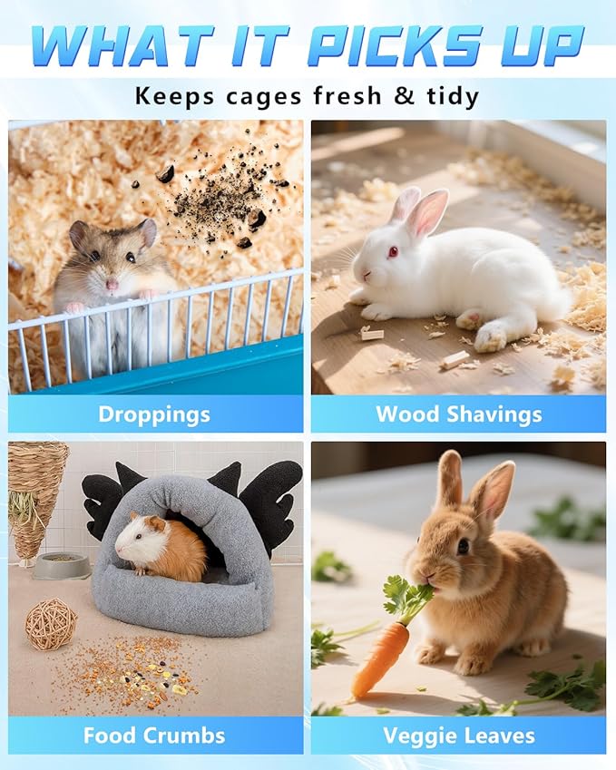 Guinea Pig & Rabbit Poop Vacuum: Extended Capacity Cordless Cleaner for Pet Cages – Tackle Daily Messes of Guinea Pig, Bunny, Bird, Reptile & Other Small Animals - Black