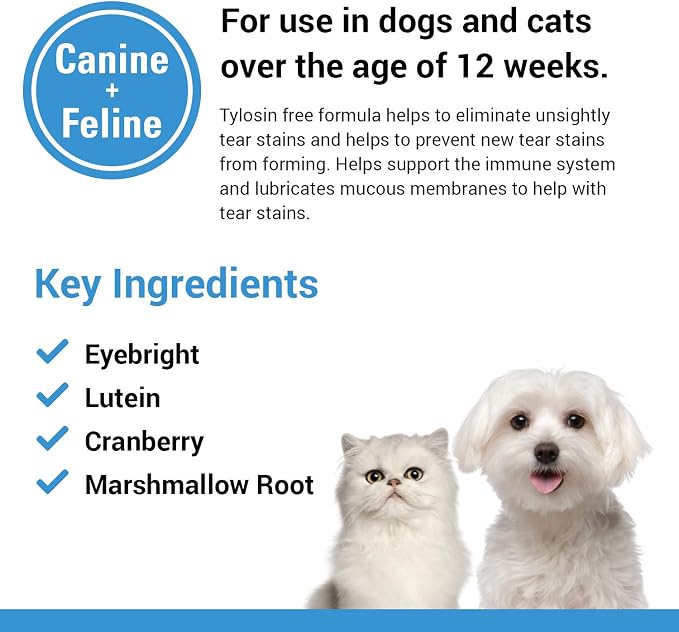 Vet Classics Tear Stain Supplements for Dogs, Cats – Helps to Prevent and Eliminate Tear Stains for Dog, Cat Breeds – Pet Supplement, Pet Immune Support – 65 Soft Chews