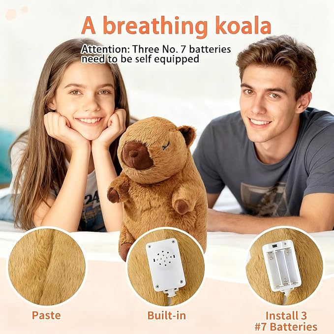 rytopt Breathing Stuffed Animal, Breathing Plush, Simulated Breathing Sounds, 4 Gear Adjustment, Volume Control, Portable Plush Toy with Music & Lights