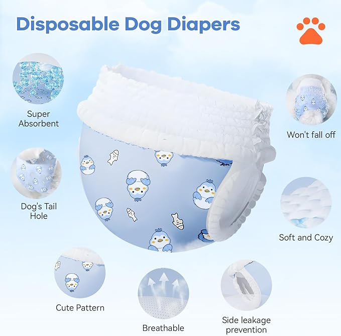 Disposable Dog Diapers Count Absorbent Soft Puppy Doggie Diapers for Female Dogs with Stretchy Waist Puppy Diaper in Heat Period Excitable Urination (M 10PCS)
