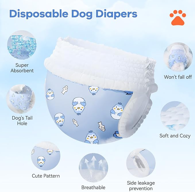 Disposable Dog Diapers Count Absorbent Soft Puppy Doggie Diapers for Female Dogs with Stretchy Waist Puppy Diaper in Heat Period Excitable Urination (XL 30PCS)