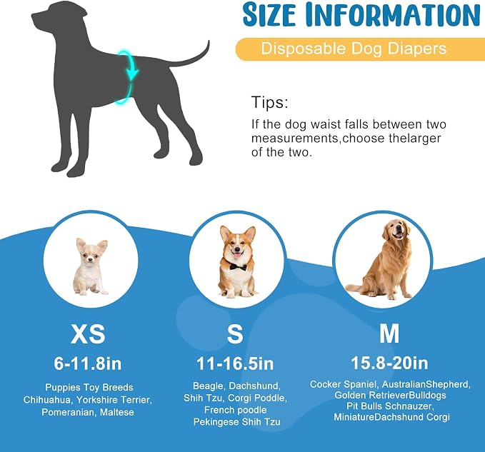 Dog Diapers Male 80 Count Belly Bands for Male Dogs M, Male Dog Diapers Disposable with Wetness Indicator Adjustable Male Dog Wraps Super Absorbent Leak-Proof for Incontinence Marking - Blue