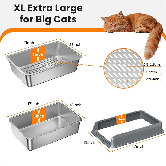 All Stainless Steel Sifting Litter Box with Lid,Metal Sifting Cat Litter Box for Pine Pellets,High Sides Sifter Litter Pan System for Kittens,Odor Control,Sifting Box Liners and Scoop