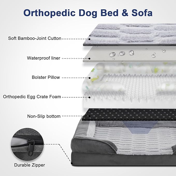 FURTIME Orthopedic Large Dog Bed, XL Waterproof Dog Beds, 42x35x6.5 Supportive Foam Pet Couch Bed with Removable Washable Cover and Nonskid Bottom