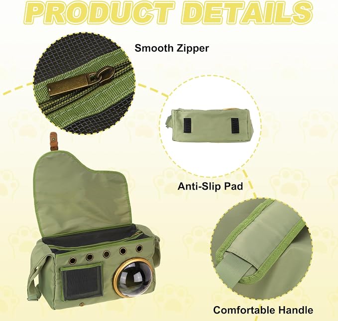 Bubble Cat Carrier, Travel Pet Carrier Soft Sided Breathable Cat Carrying Case for Kitten Small Dogs Up to 14.3 lbs (Green), Intended for Hiking/Camping/Traveling