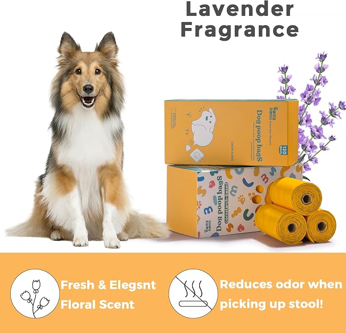 Dog Poop Bags Rolls Guaranteed Leak Proof and Extra thick Poop Bags for Dogs,120 Count 8 Rolls,Lavender Scented,Cornstarch Based Doggie Poop Bag for Puppy and Big Dogs