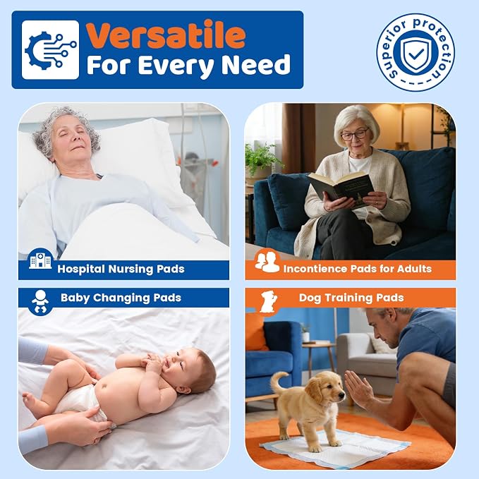 100 Count Disposable Beds Pads 23"x36",Premium Adults Incontinence Chucks Underpads,Super Absorbent Waterproof Pee Pads,Extra Large Puppy Training Pad,Baby Changing Pad