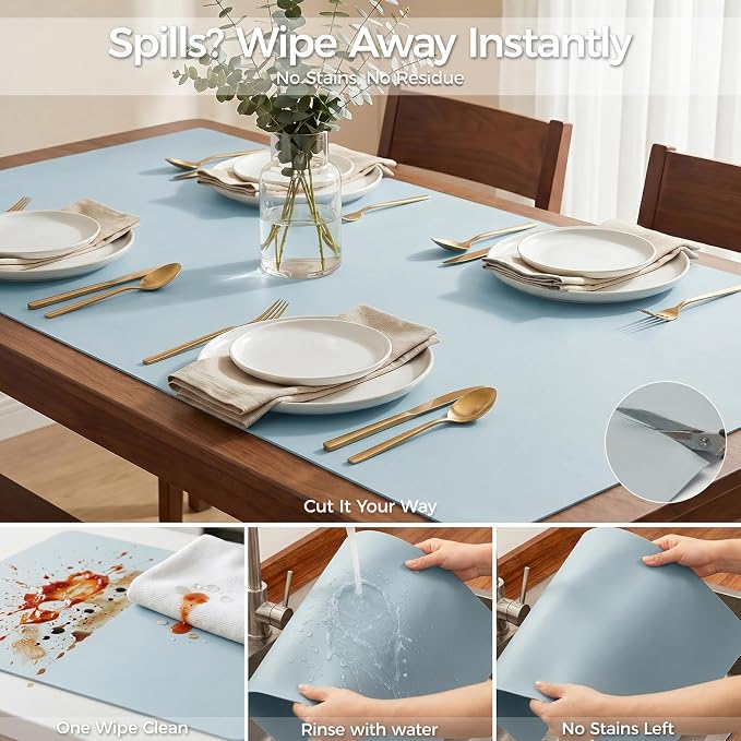 Extra Large Silicone Mat for Countertop & Table with Gift Tube Packaging, Thickened Non-Slip Heat Resistant Table Protector, Cuttable Waterproof Kitchen Prep & Kids Craft Mat