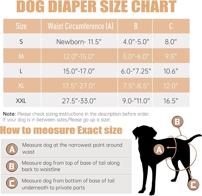 Leekalos Reusable Washable Dog Diapers Female (3 Pack) - Highly Absorbent Doggie Diapers - Size Adjustable Puppy Diapers for Dog Period Panties (Small)