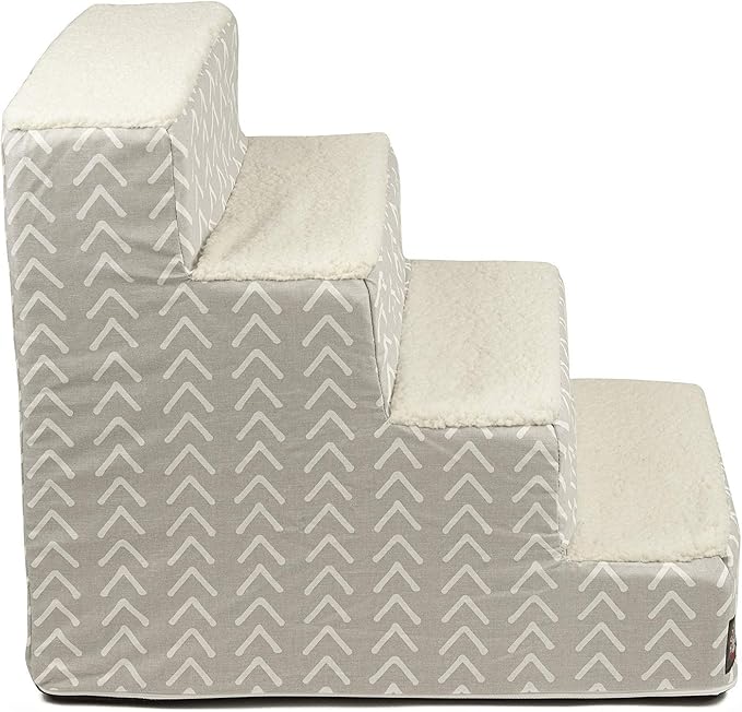 Majestic Pet 4 Step Portable Dog Stairs for Small Dogs to get on Bed Supports 250 lbs or Less – Dog Steps for High Bed with Machine Washable Cover –Pet Stairs for Cats Boho Arrow Light Gray