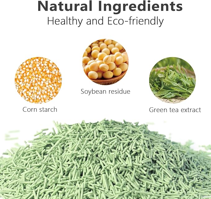 Tofu Cat Litter - Strong Clumping, Ultra Absorbent, Odor Control, Flushable, Low Tracking, Low Dust Tofu Litter Pellets 4 Packs/24LB (Green Tea)
