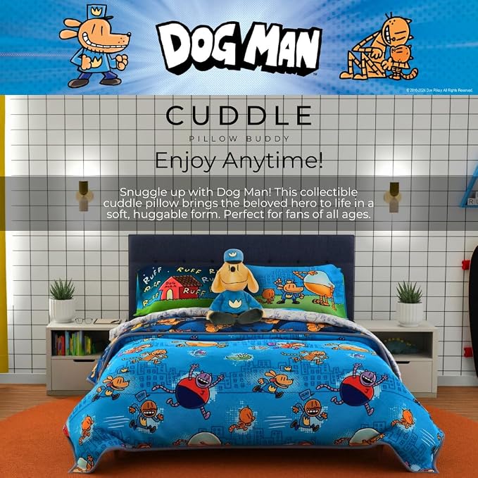 Dog Man Supa Comic Kids Bedding Super Soft Cozy Plush Cuddle Pillow, (Officially Licensed Product) By Franco Collectibles