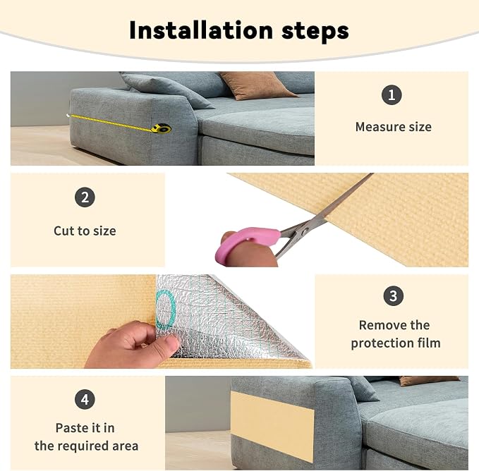 2 Pcs Khaki Cat Scratch Mat, 78.7"x15.8" Self-Adhesive Cat Carpet, Trimmable DIY Cat Scratch Pad for Furniture, Couch Protector from Cats, Sofa Protector for Cats, Wall, Cat Tree Replacement Pos
