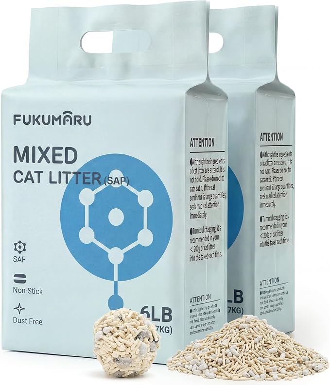 FUKUMARU Tofu Cat Litter, Super Ultra Absorbent, 12 LBS Clumping Cat Litter, Flushable, Natural, Lightweight, Dust Free, Quick Clumping, Low Tracking, Odor Control (6lb x 2 Packs)