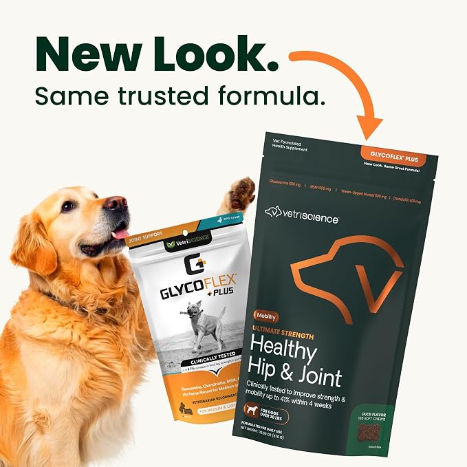 VetriScience Ultimate Strength Hip & Joint Supplement for Dogs – Supports Joint Health & Mobility, Vet-formulated w/Glucosamine, Chondroitin, MSM & Green-Lipped Mussel –Duck Flavor, 120 Chews