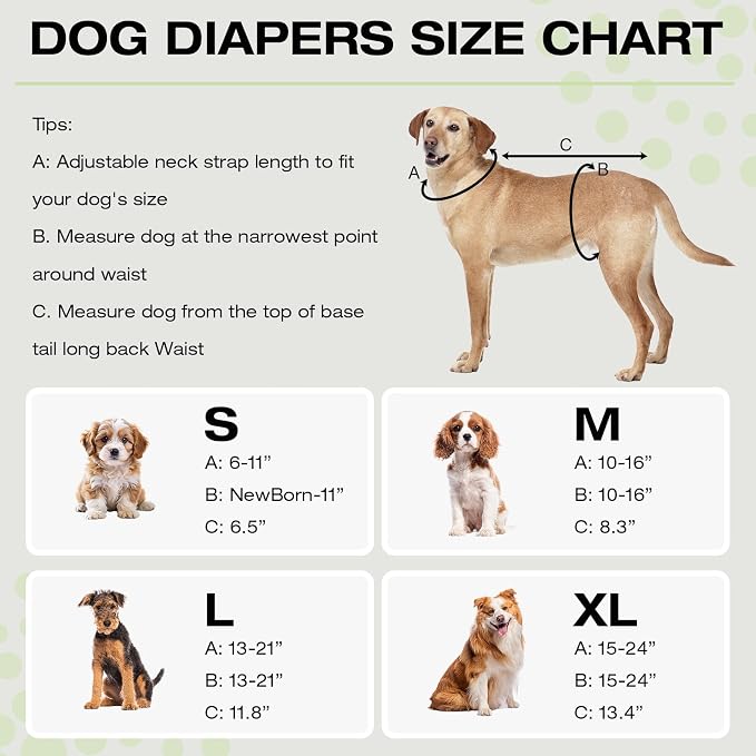 3 Pack Washable Female Dog Diapers with Adjustable Suspender, Reusable Sanitary Panties for Dogs in Heat, Leak-Proof Design for Small Dogs