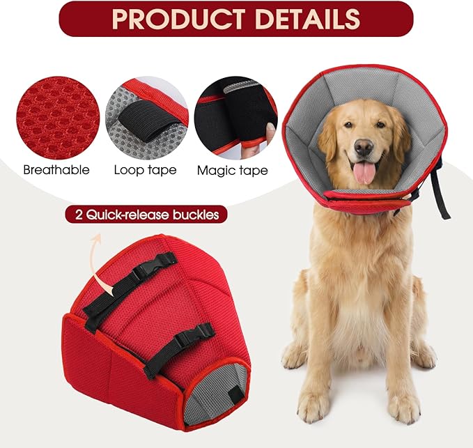 Dog Cone Collar After Surgery for Large Dogs, Adjustable Soft Cone for Dogs to Stop Licking, Professional Elizabethan Collar for Pet, Recovery Cones for Wound Healing & Hot Spots