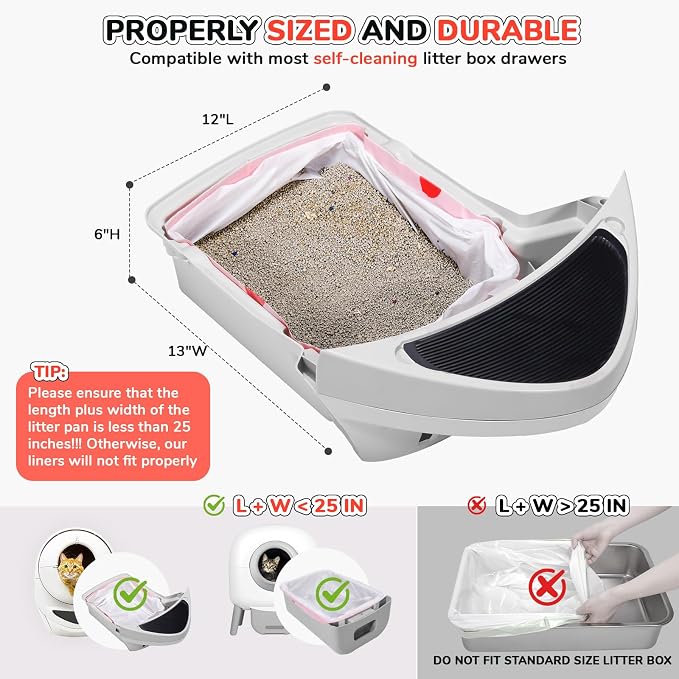 80 Count Thicken Cat Litter Box Liners Compatible With Automatic Cat Litter Box and Litter Box Robot 4 and 3,Heavy Duty Drawstring Kitten Litter Drawer Liners Disposable 25" x 16"