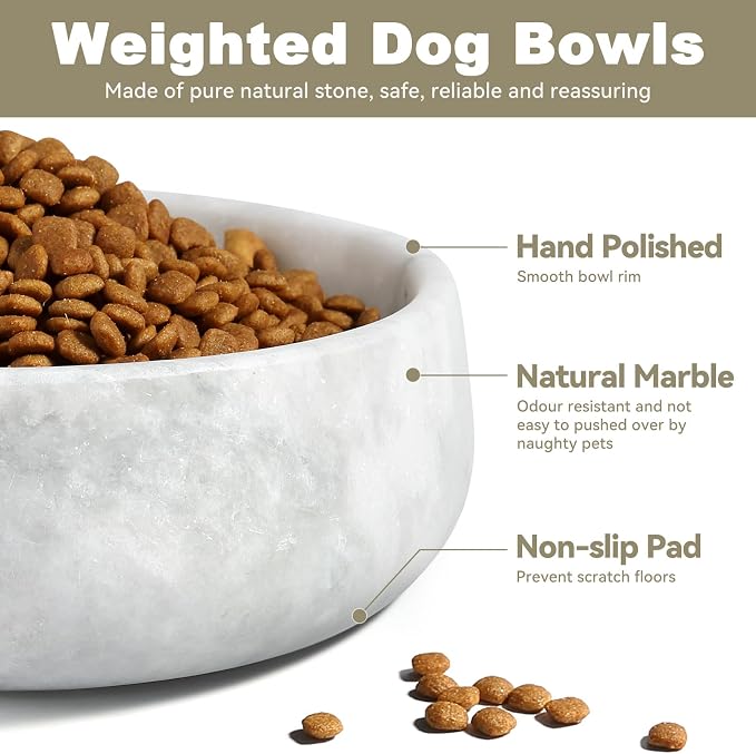 Karibiber Marble Dog Bowl, 5lbs Non-Slip Cat and Dog Food Bowl Dish, Non-Tipping Weighted Puppy Pet Dish, Grey Stone Durable Food and Water Bowls, Easy to Clean, Holds 4 Cups