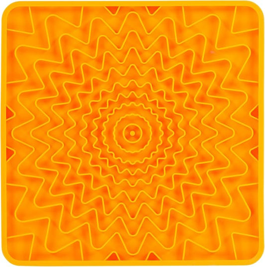 Messy Mutts Framed Silicone Therapeutic Licking Mat | 9.5" x 9.5" | Slow Feeder Mat for Boredom & Anxiety | Lick Pad for Dogs & Cats | Orange