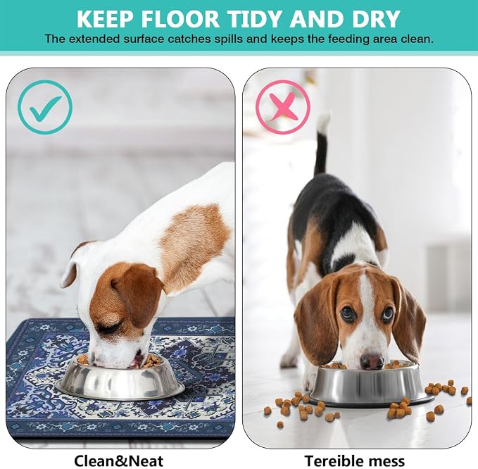 Pet Feeding Mat for Floors Cat Food Mat Waterproof Dog Food Mat and Water Absorbent Quick Dry Non Slip Mat for Cat Bowls